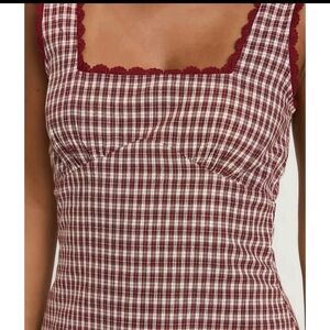 Princess Polly Burgundy Checkered Maxi Dress